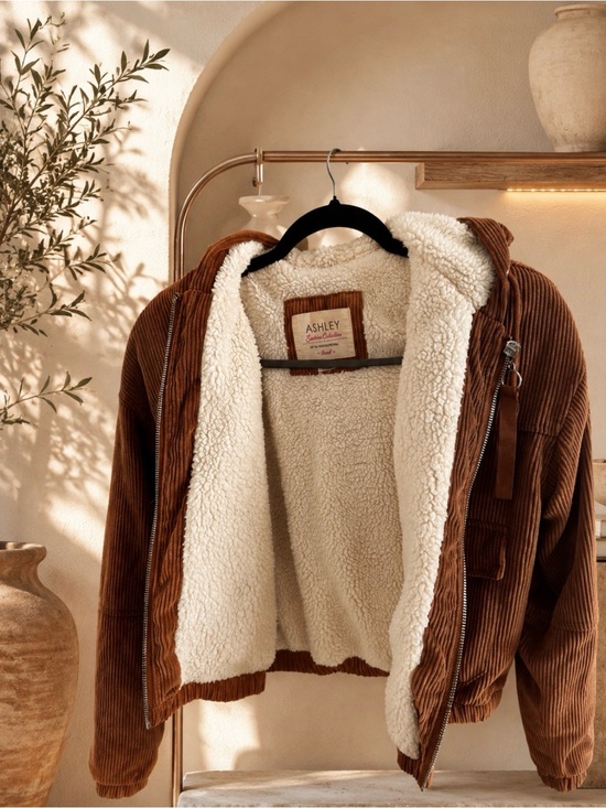 Ashley By 26 International Jackets & Blazers - Ashley Sunrise Collection Brown Corduroy Sherpa Hooded Jacket Women's Size S